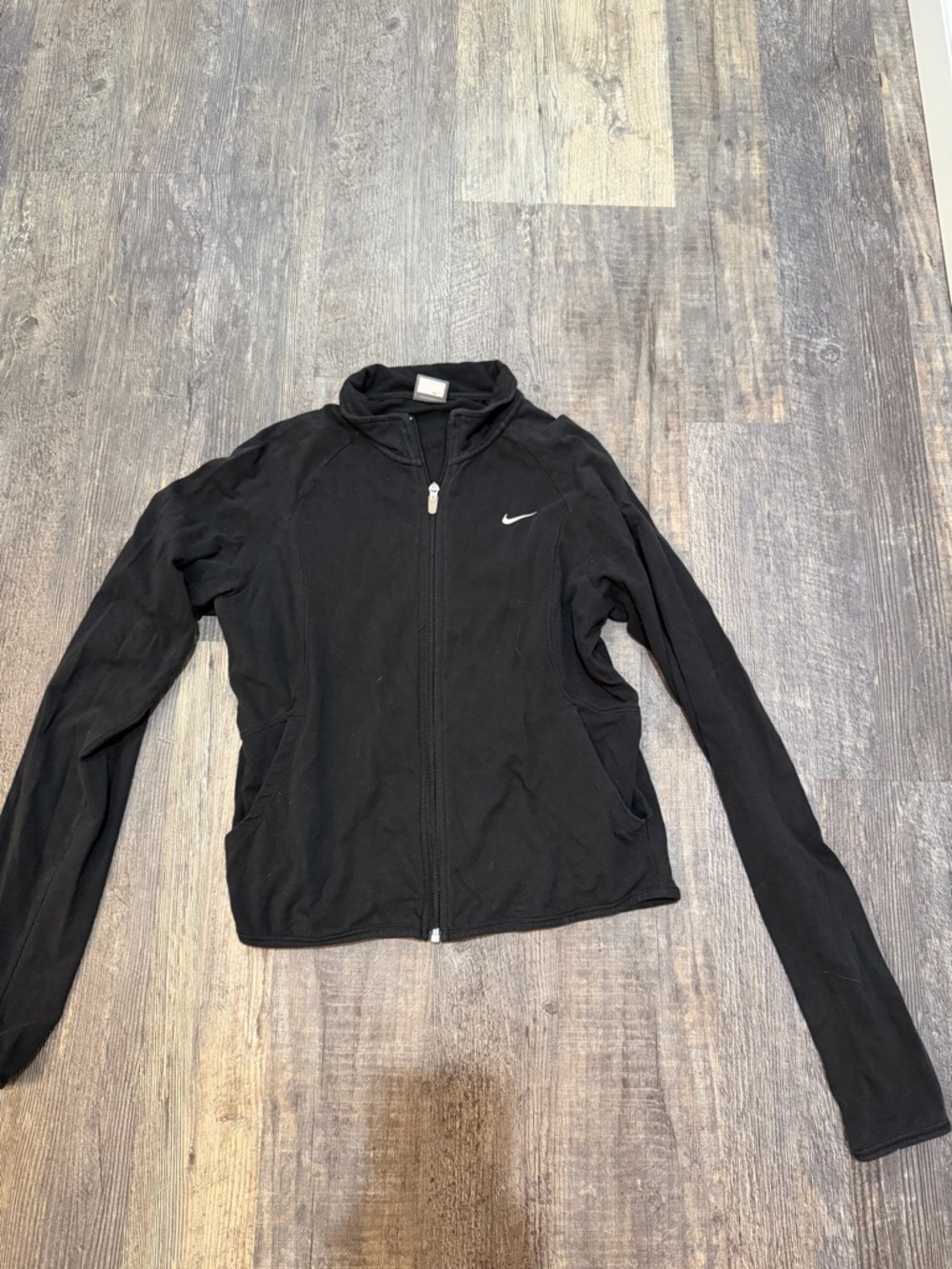 Vintage Y2K Unisex Nike Black Full-Zip Athletic Jacket with Swoosh